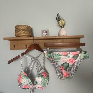 Floral Bikini Set with Leopard Accents